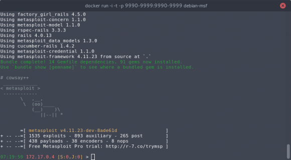 Docker running msf